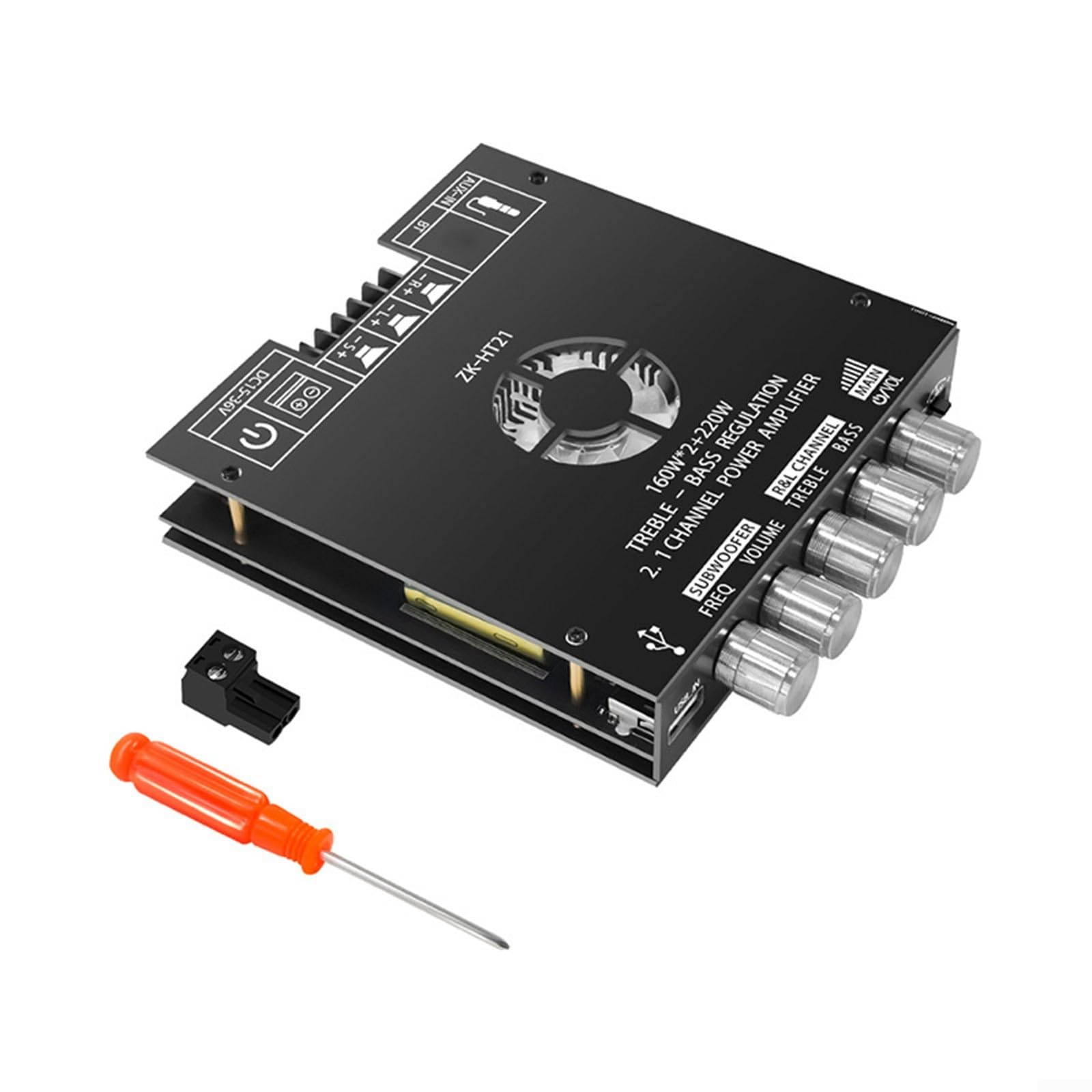 ZK-HT21 2.1 Canal 5.0 Digital Power Audio Board 2x160W+220W TDA7498E Módulo de altavoz estéreo con control de volumen para DIY Home Audio System Negro