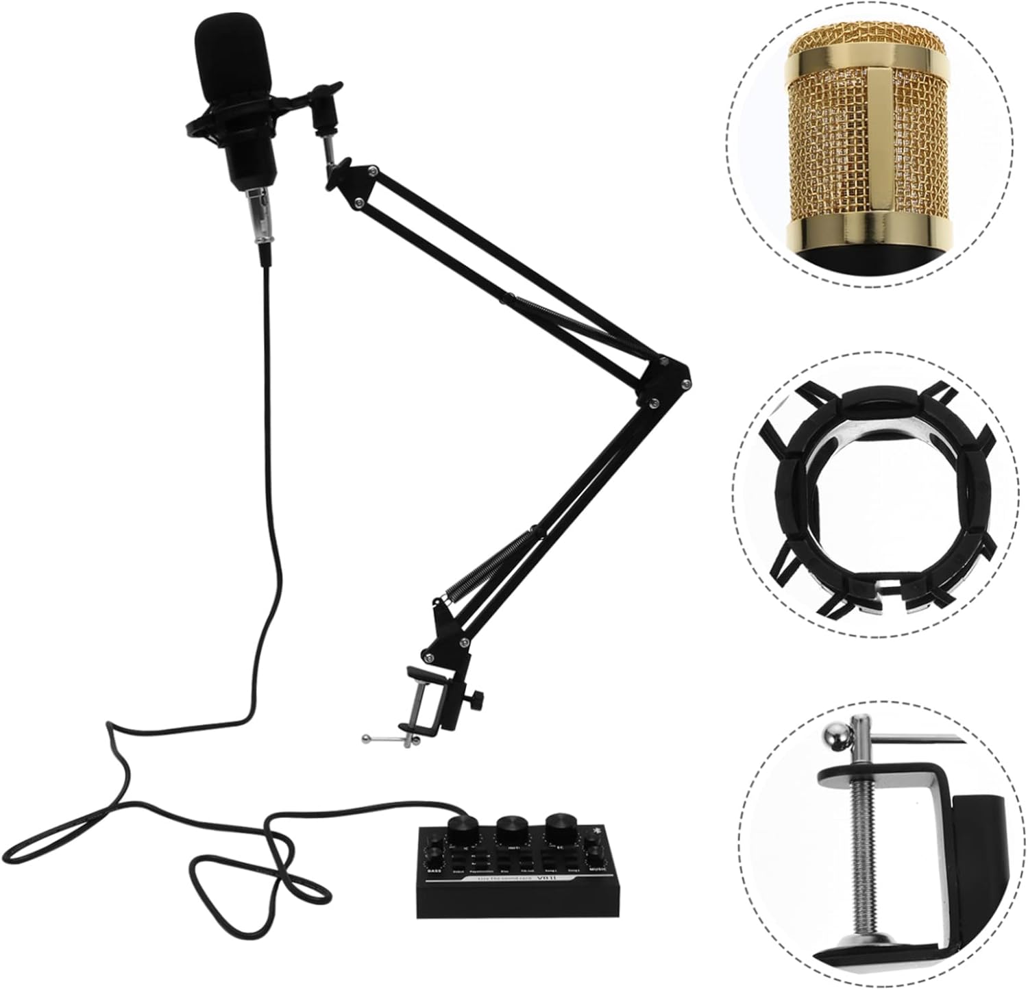 11pcs Webcast Devices Microphone Sound Card Karaoke Equipment Condenser Mic Kit Adjustable Bracket for Singing Streaming and Recording