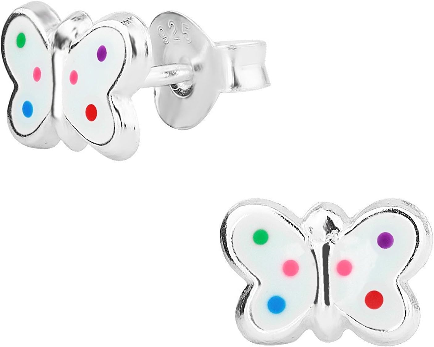 Rhodium Plated Sterling Silver Purple & Teal Mermaid Stud Earrings for Kids (Hypoallergenic, Nickel Free)