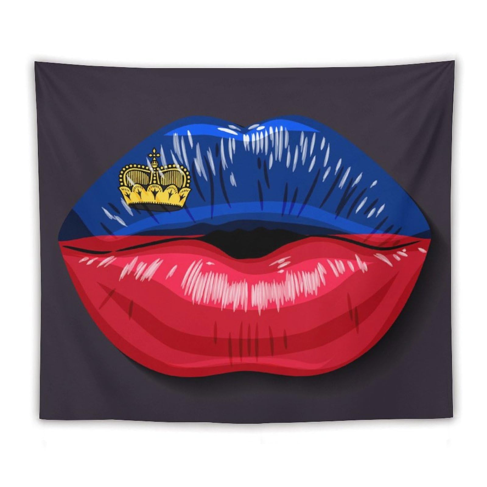 XingFox Liechtenstein Flag Lips Tapestry Wall Hanging, National Flag Art Wall Decoration Tapestry, For Bedroom Living Room Dorm Home Decoration, 50"x60"