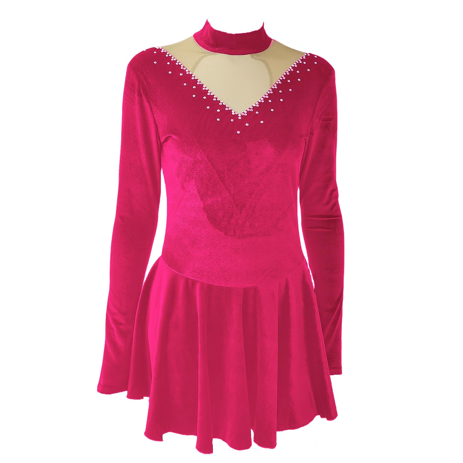 LIUHUO Ice Figure Skating Dress Girls' Elegant Rose Handmade Crystal Long Sleeves Competition Performance