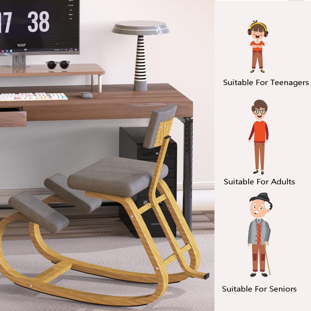 Kneeling Chair, Posture Chair for Office Home Study, Meditation Chair, Ergonomic Rocking Stool with Back Support, for Improve Posture and Relife Back Pain,Gray