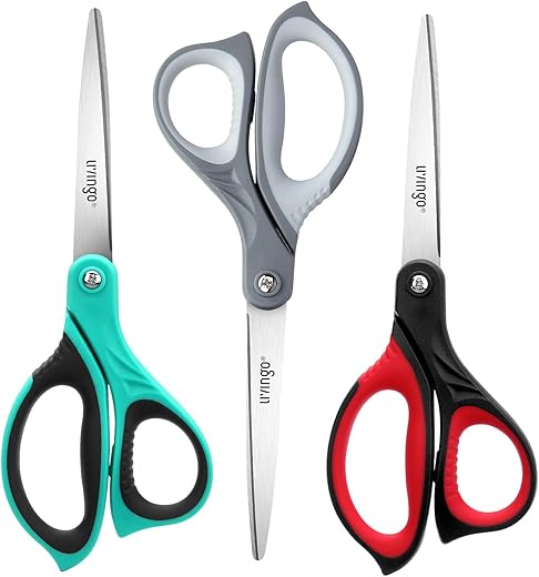 LIVINGO 8.5″ Scissors All Purpose, 3 Pack Ultra Sharp Blade Shears, Professional Ergonomic Comfort Grip Scissors for Office School Home Supplies…