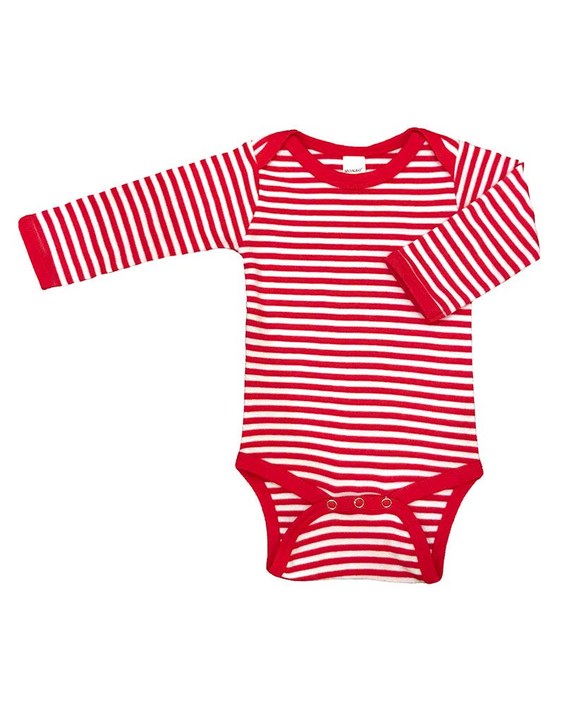Monag Long Sleeve Striped Bodysuit, Stripe Baby One-piece, Stripe Baby Bodysuit, Red/White, 3-6m