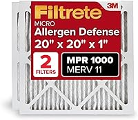Filtrete 20x20x1 MERV 11 MPR 1000 Furnace Air Filter, Micro Allergen Defense, 3-Month Pleated 1-Inch, 2-Pack Actual 19.7x19.7x0.84"