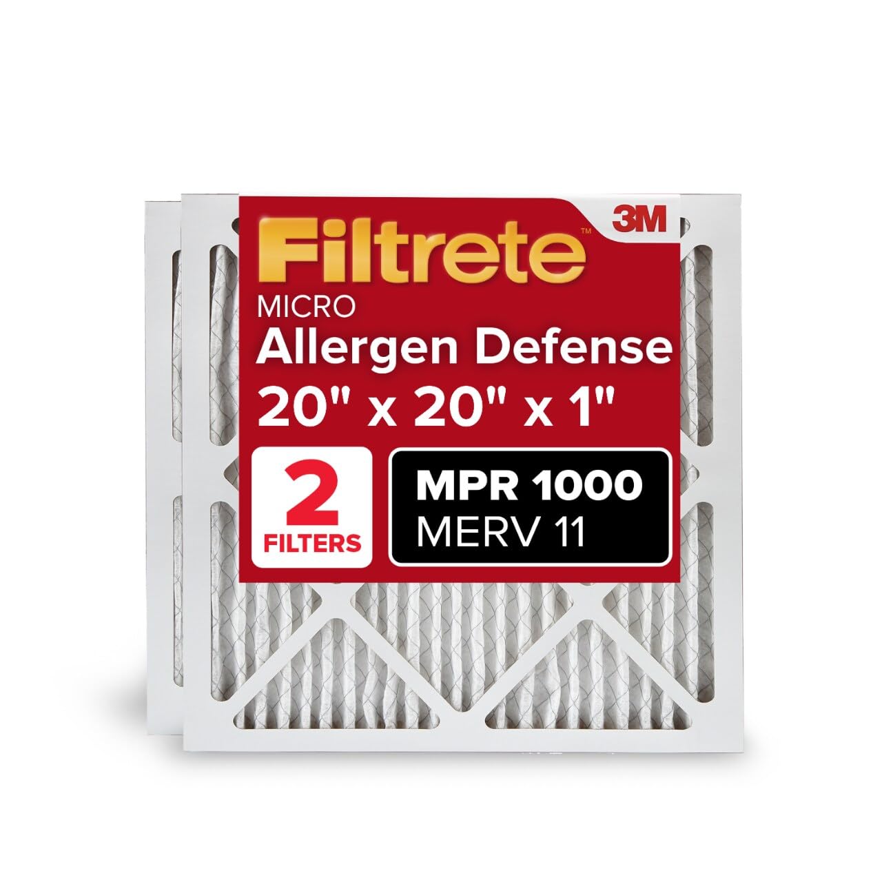 filtrete 20x20x1 ac furnace air filter merv 11 mpr 1000 micro allergen defense 3-month pleated 1-inch electrostatic air cleaning filter 2 pack actual size 19719 x 19719 x 084 in