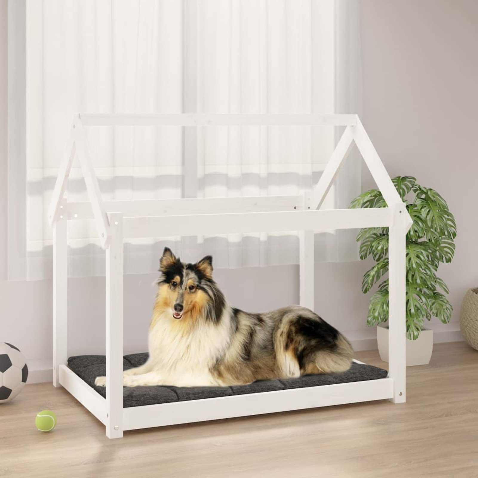 Lechnical Cuccia per Cani Bianca 101x70x90 cm in Legno Massello di Pino,Cuccia per Cani,Cuccia per Cani da Interno,Letto per Cani,Cuccia Letto