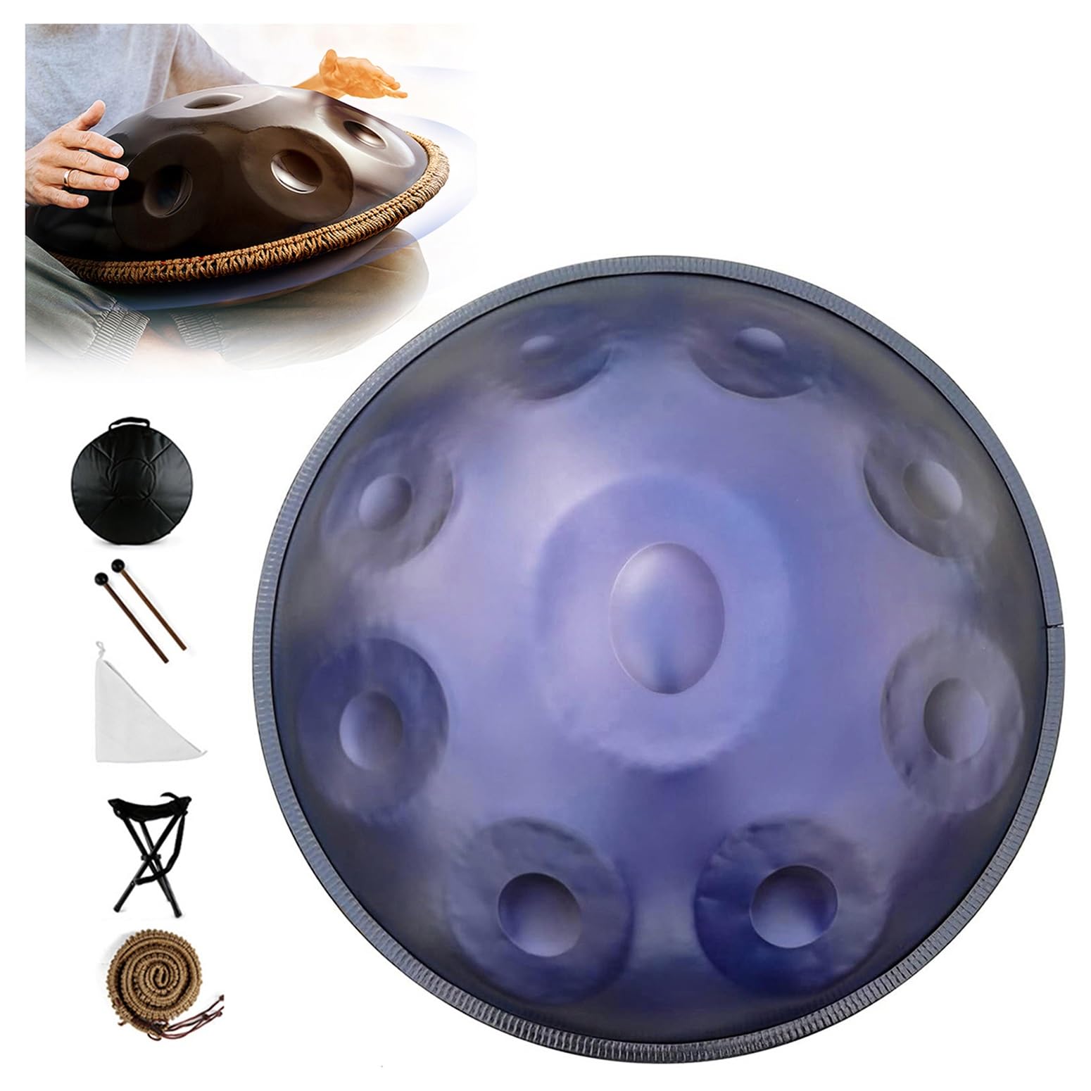 Tamburo in Acciaio a 432 Hz 440Hz 9 Note da 22 Pollici in Re Minore Tamburo Per Handpan per la guarigione del suono la meditazione del personale(Purple,440Hz)