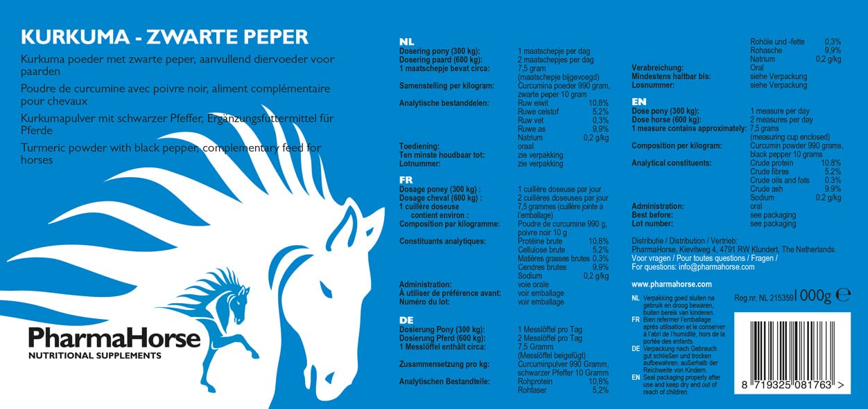 PharmaHorse Curcuma - Pepe Nero | Articolazioni | Fegato | Digestione | 1000 Grammi