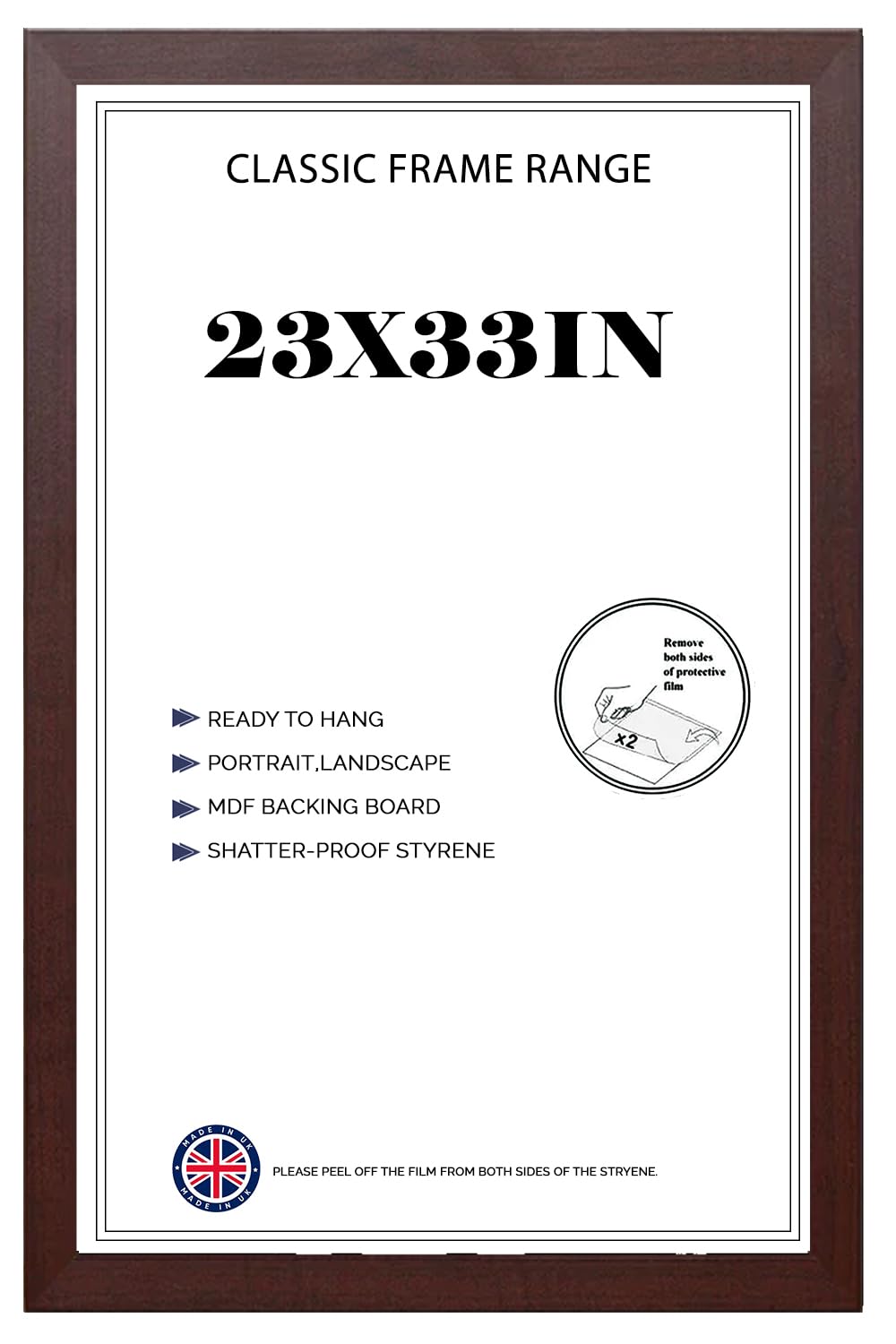 Flat Mahogony Poster Frame 23x33'' Lightweight Vertical & Horizontal Shatter-Proof Acrylic HD Clear Front Wall Hanging Picture Frame