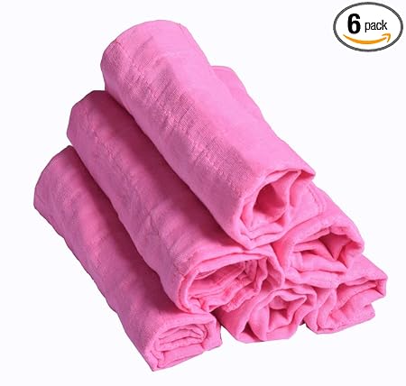 Set of 6 Pieces Pure Cotton Useful Towel for New Born Babies. (Children: S, Pink)