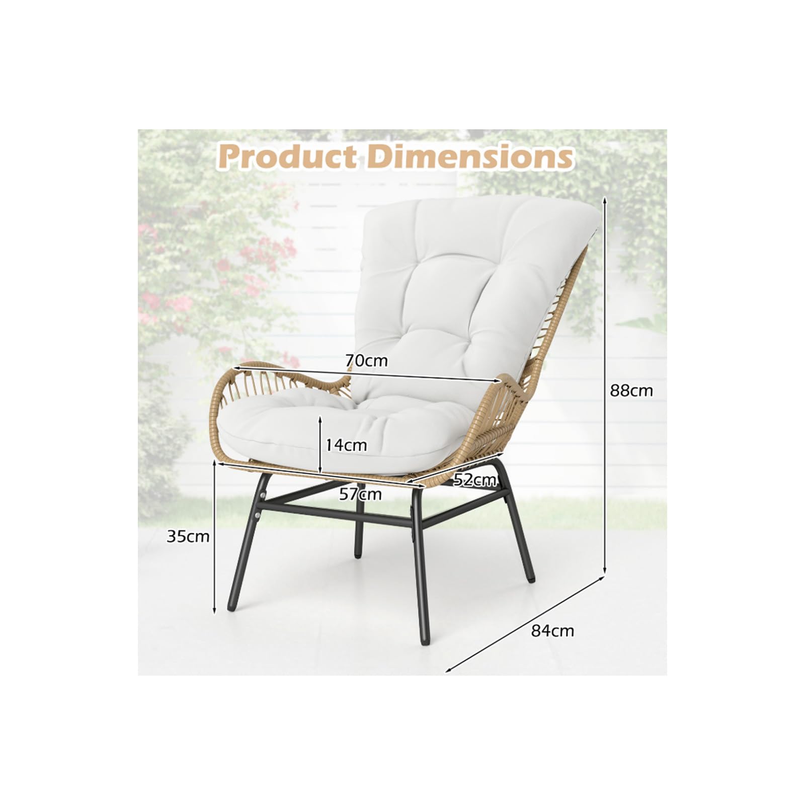 GIANTEX Gartensessel Rattansessel, Gartenstuhl Loungesessel Outdoor, Outdoor Sessel XXL mit Kissen, Korbsessel Balkon Sessel mit Rücken- & Armlehnen, Terrassenstuhl bis 180 kg belastbar
