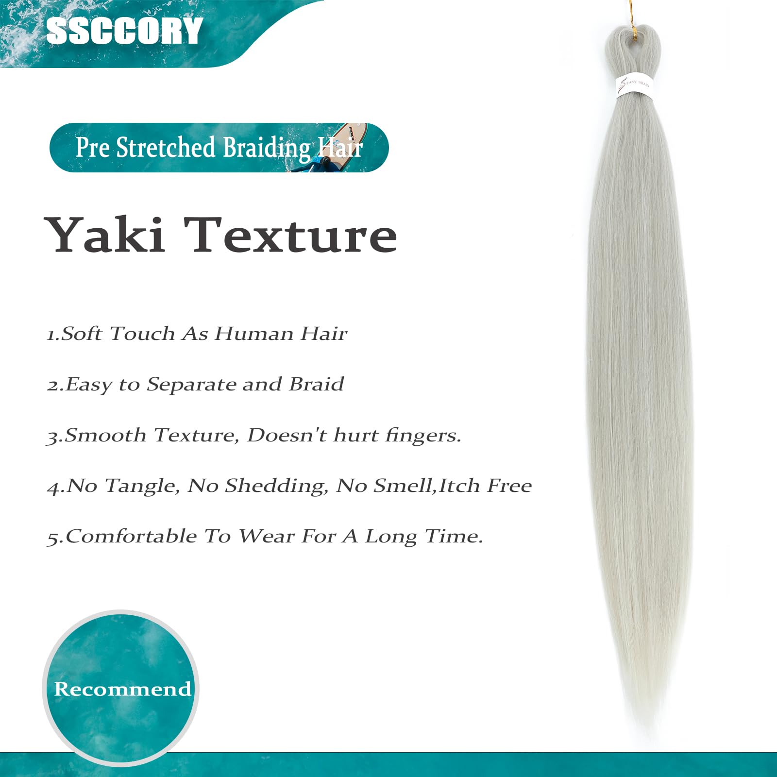 36 Inch Pre Stretched Braiding Hair,6 Packs Soft Yaki Texture EZ Braid for Box Braids Hot Water Setting Synthetic Fiber Hair Extensions(Silver) - Image 2
