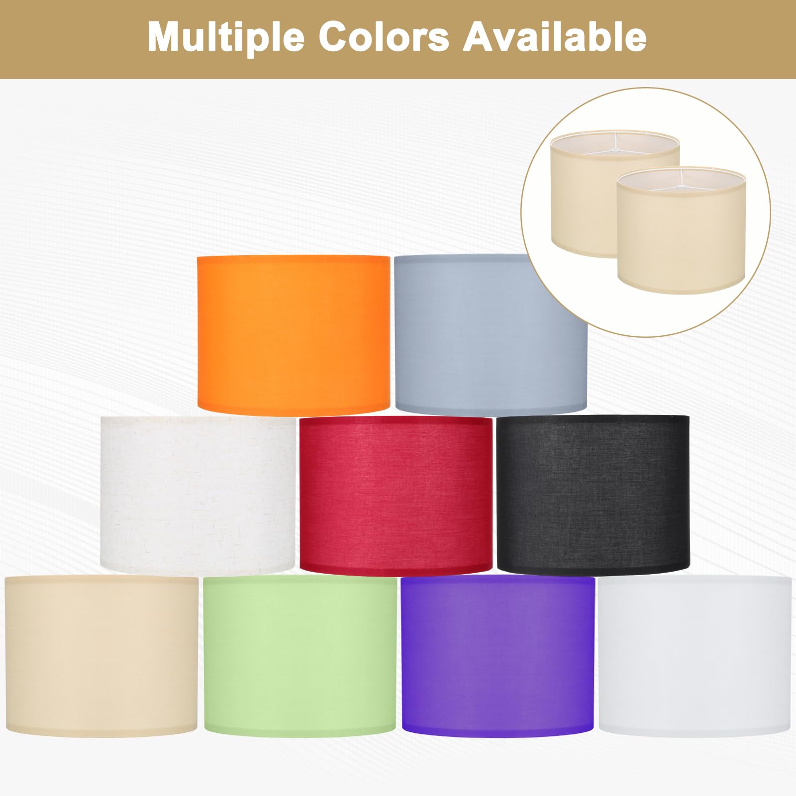 Paralume a tamburo con retro rigido, set da 5 pezzi, 33 x 33 x 25 cm, colore: beige