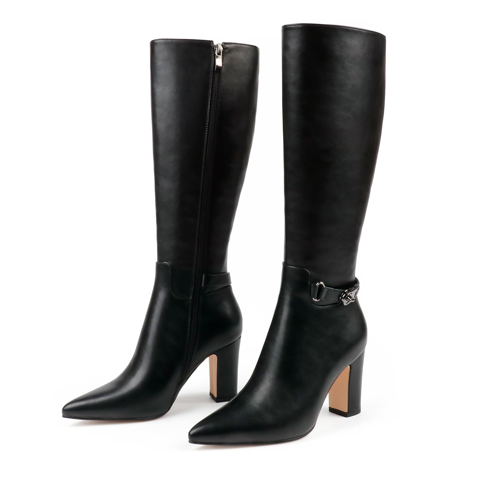 JOY IN LOVE Womens High Block Heel Wrinkled Slouchy Zipper Knee High Boots
