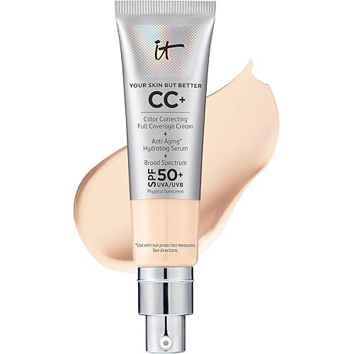IT Cosmetics CC+ Cream - Natural Full Coverage Foundation With SPF 50+, Color Corrector & Anti-Aging Hydrating Serum, Hyaluronic Acid + Peptides, Lightweight Up To 24H Wear, All Skin Types- 1.08 fl oz