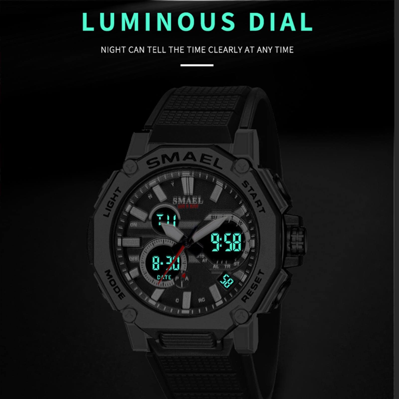 Montre Sport Homme Digital Numérique Étanche À 5ATM avec Chronographe Alarme LED Eclairage avec Compte À Lumineux/Minuterie