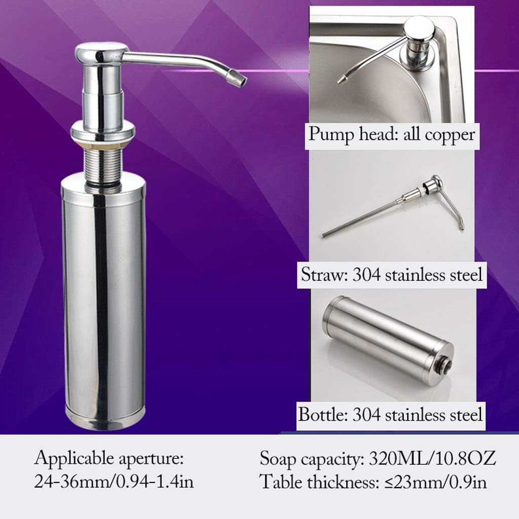 Dispenser Pump Soap Dispenser, Stainless Steel Pump Head Kitchen 10.8oz/11.8oz Sink Soap Dispenser Built in Bottle Hand Soap Dispenser Lotion Dispenser