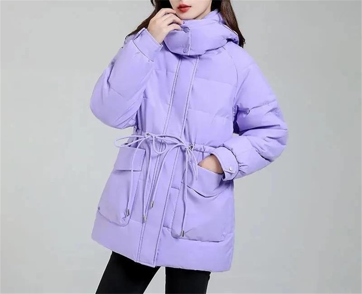 Womens Down Jackets Mid-Length Parka Coat Leisure Style Hooded Padded Jacket Spliced Outerwear With Pockets