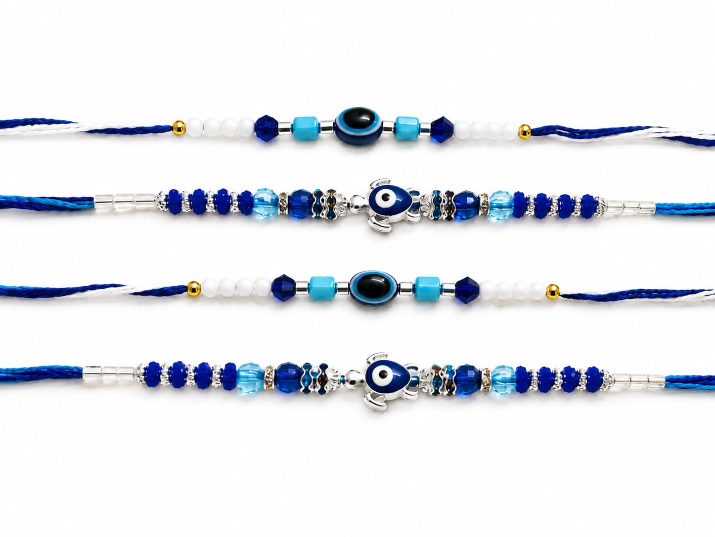 Premium Evil Eye Designer Rakhi Set, Blue Beaded, Pack of 4-image-47