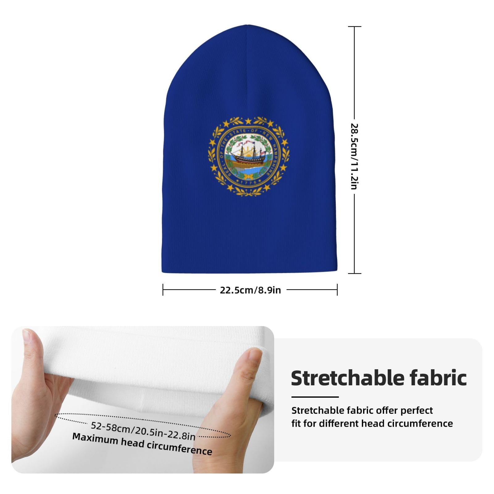 AKMCBSH New Hampshire Flag Beanie Hat for Men and Women - Soft and Warm USA State Flag Knit Hat Unisex Winter Fall Hat Cuffed Knitted Skull Cap
