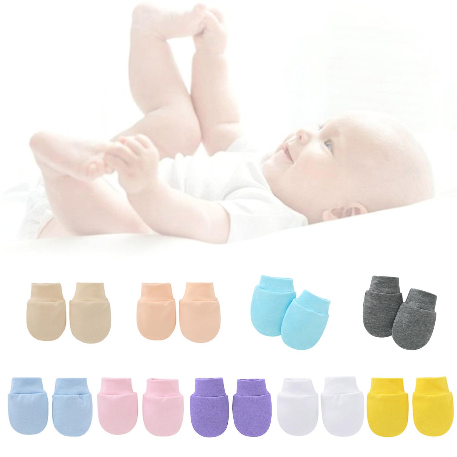 NVOQILIN Solid Color Scratch Mitts Baby Soft Cotton Gloves Newborn for Face Scratch Hands Gloves