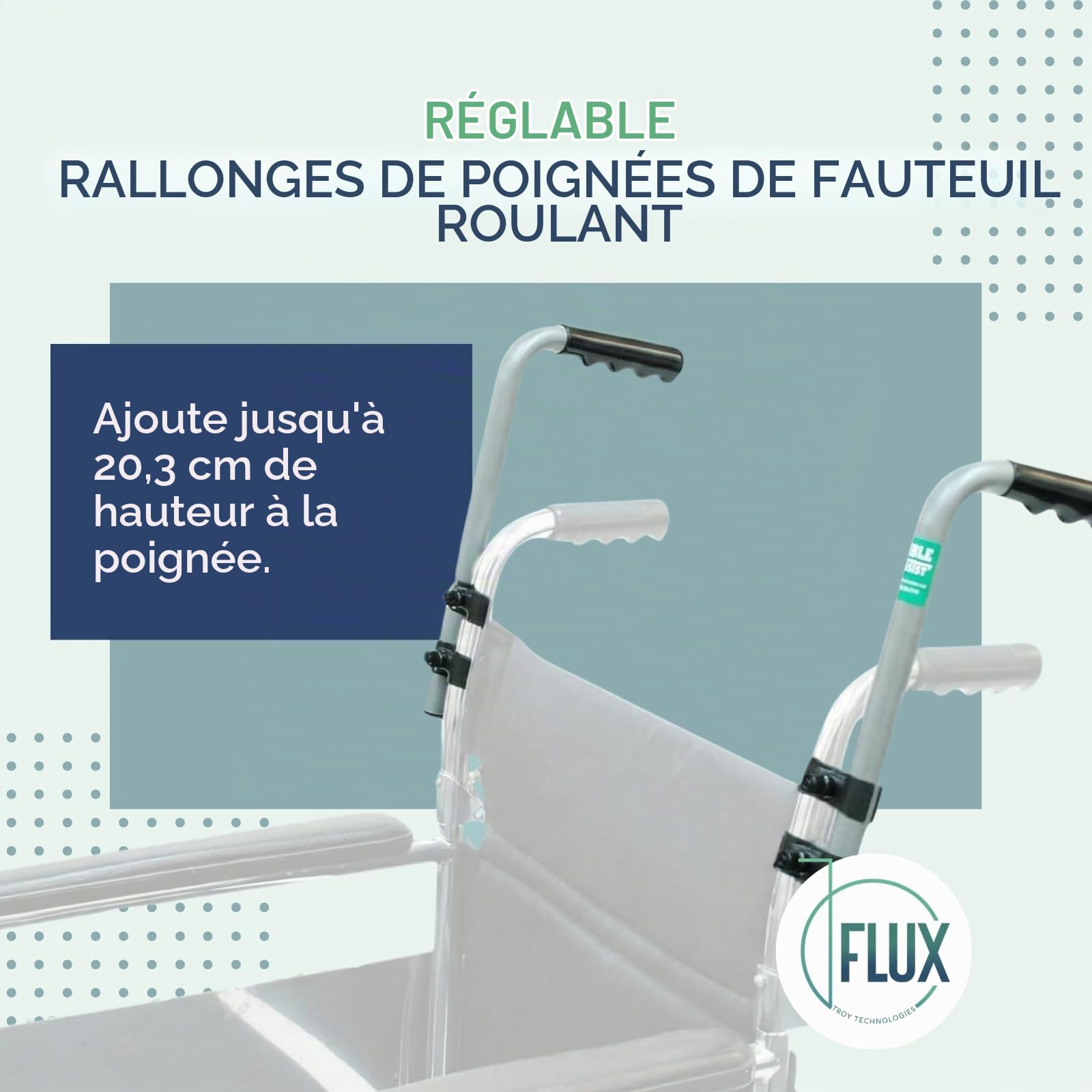 Troy Technologies Rallonge de poignée de fauteuil roulant robuste – Fixations universelles pour fauteuils roulants et poussettes