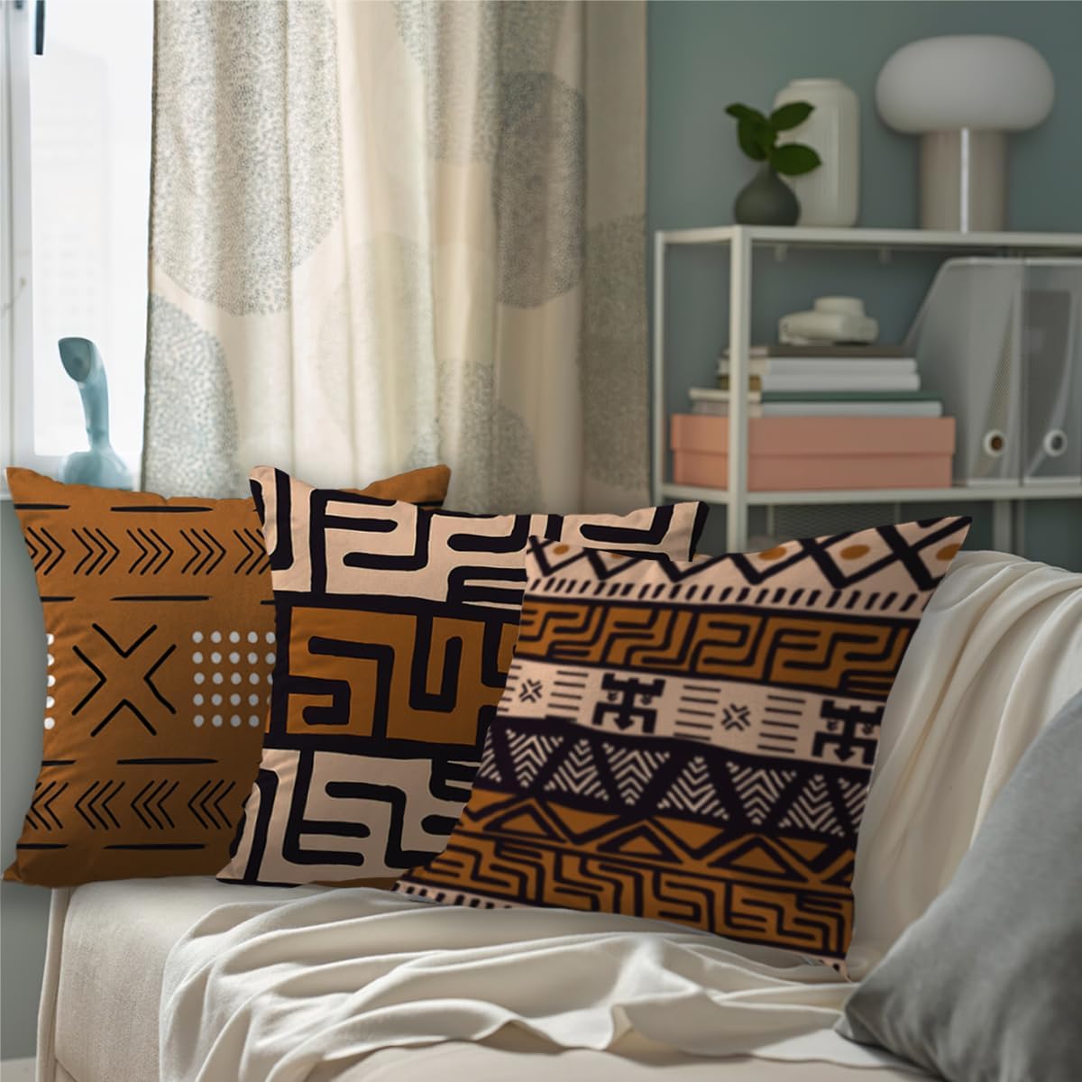 African Throw Pillow Covers Set of 6, Rustic Mud Cloth Texture Brown Pillowcase Boho Ethnic Mudcloth Home Decor Outdoor Decorative Cushion Case 18"X18"