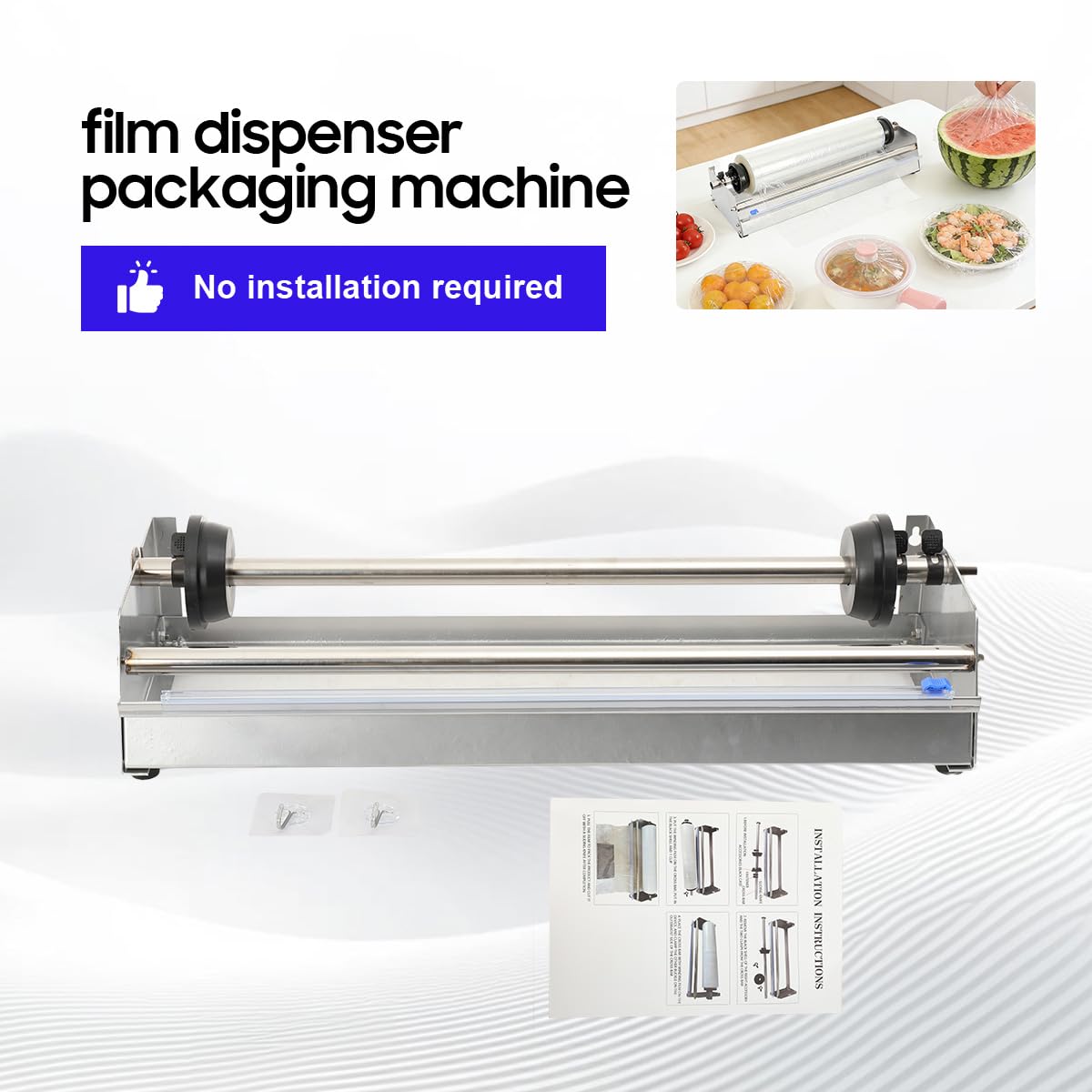 Edelstahl Folienspender Tisch Stretchfolienspender mit Cutter, Schrumpffolien Spenderhalter Folienschneidewerkzeug Manuell Verpackungsmaschine für Gewerbliche Gastronomiebetriebe Heimgebrauch
