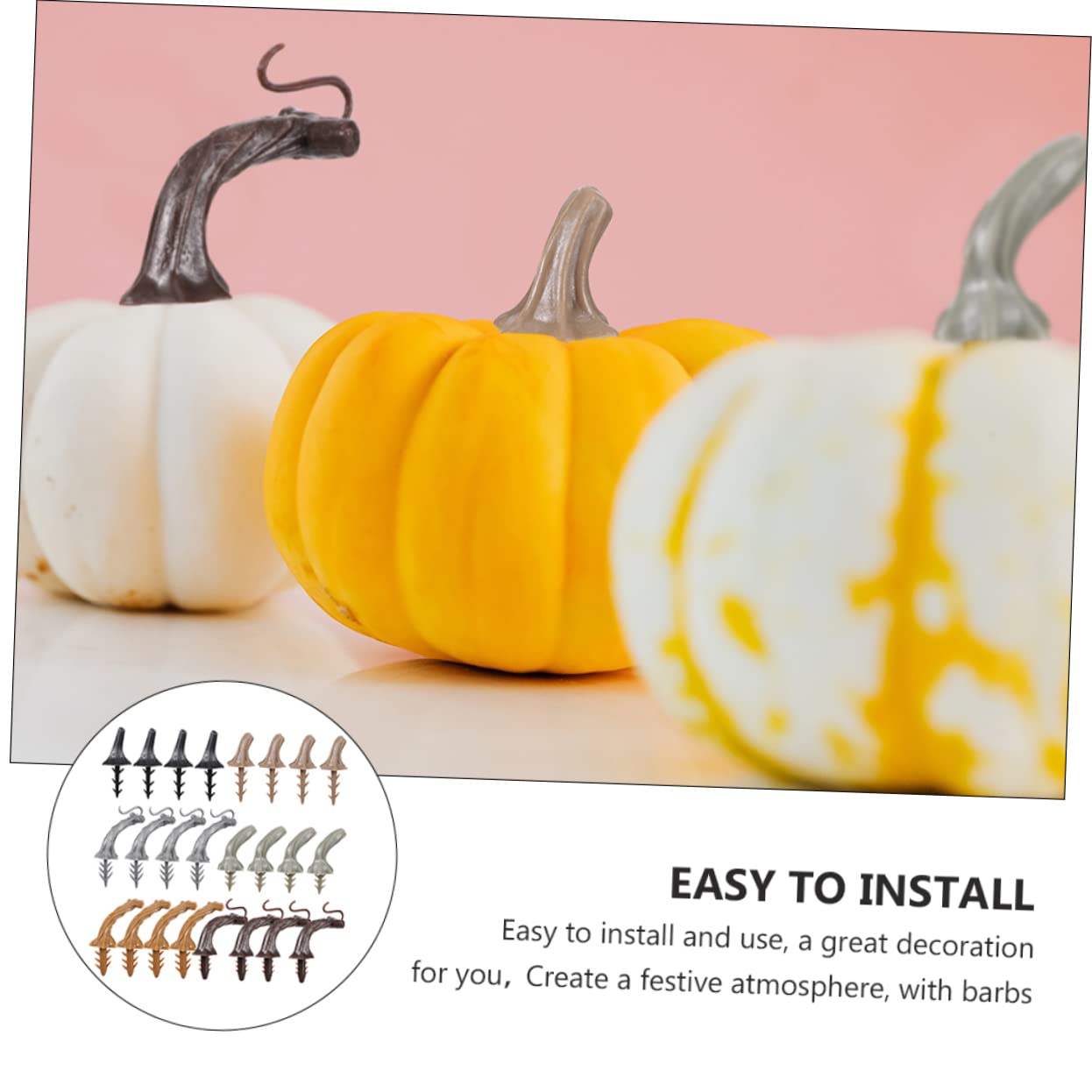 NUOBESTY 7 Set Manico di Zucca in Plastica - Decorazione Lanterna Lampada di Zucca Gambi di Zucca Teste di Zucca Steli di Zucca in Tessuto Ciotola di Zucca Schiacciare Colorful 36 Pezzi * 7