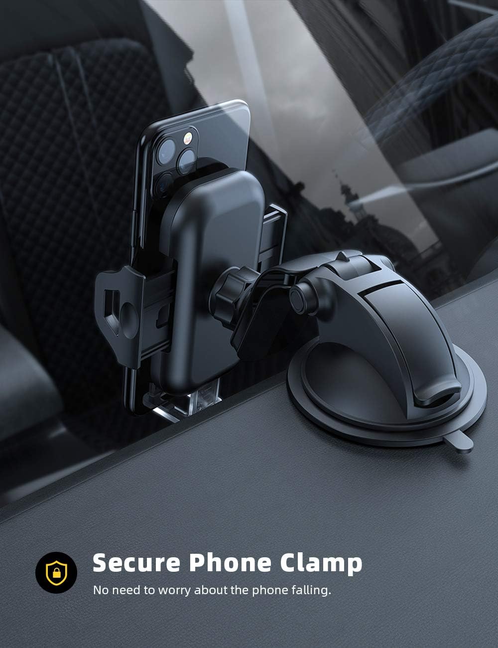 Dashboard Car Phone Mount - Lamicall Dash Mount Cell Phone Holder Stand for Car with Strong Suction Cup, Compatible with iPhone 11 Pro Xs Max XR X 8 7 6 Plus, 4-6.5'' Phones