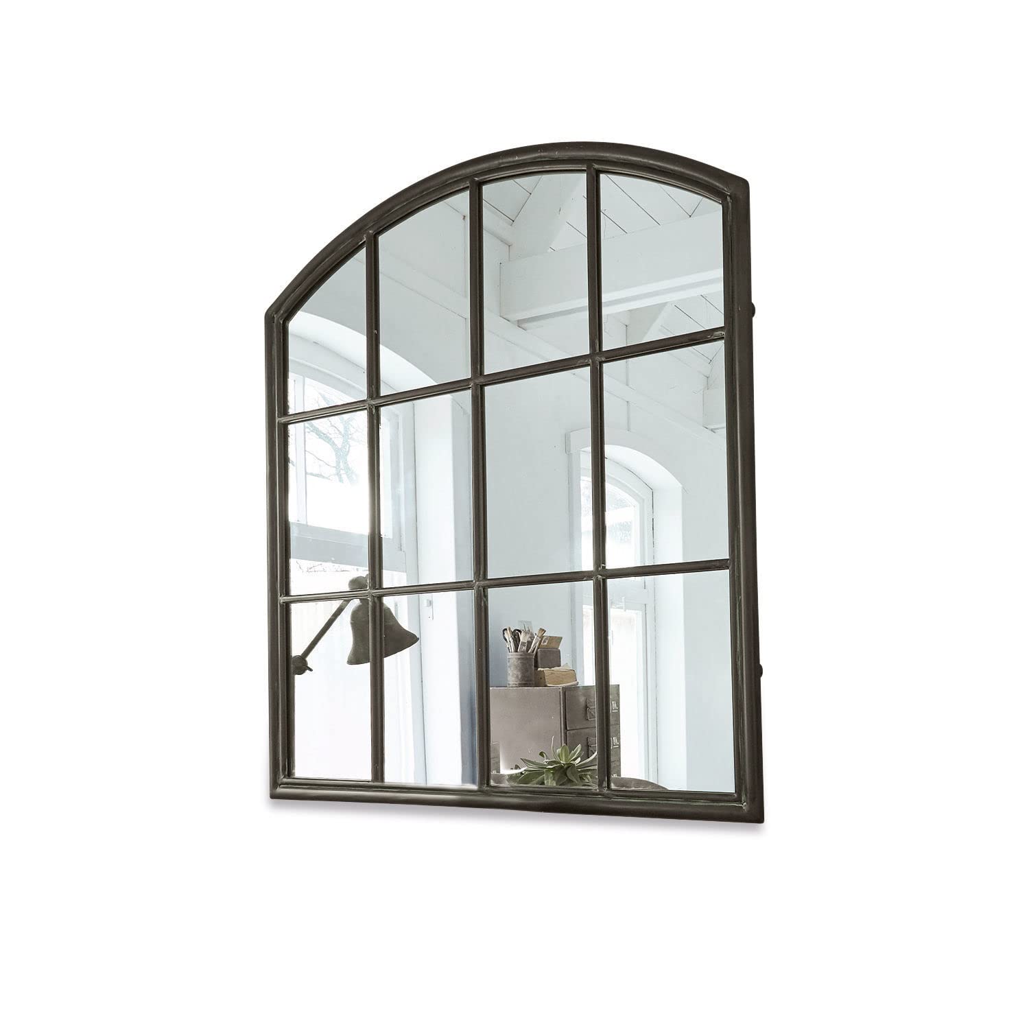 Loberon Chloe Specchio - Design in stile finestra a riquadri - Fine finitura anticata, nero