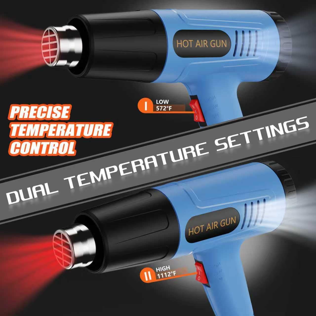 heat gun 572 & 1112? dual temperature control heavy duty heat gun' with 4 nozzles fast heating overload protection hot air gun for shrink tubing, vinyl wrap, crafting,resin,5ft power cord standard