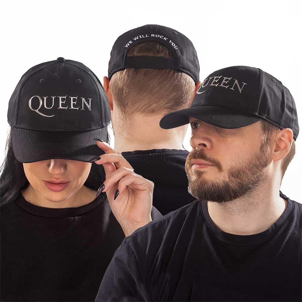 Queen Baseball Cap We Will Rock You Chrome Logo Official Black Adjustable One Size