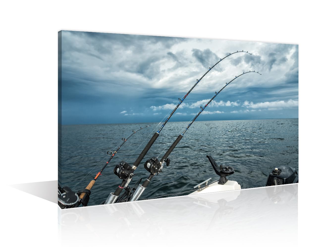 TISHIRON Trolling in Dangerous Scenery Canvas Prints Sea Fishing Wall Art Paintings Fishing Line Posters Stretched Pictures for Living Room Modern Home Decor Framed Wall Art Decorations 16" Wx24 H