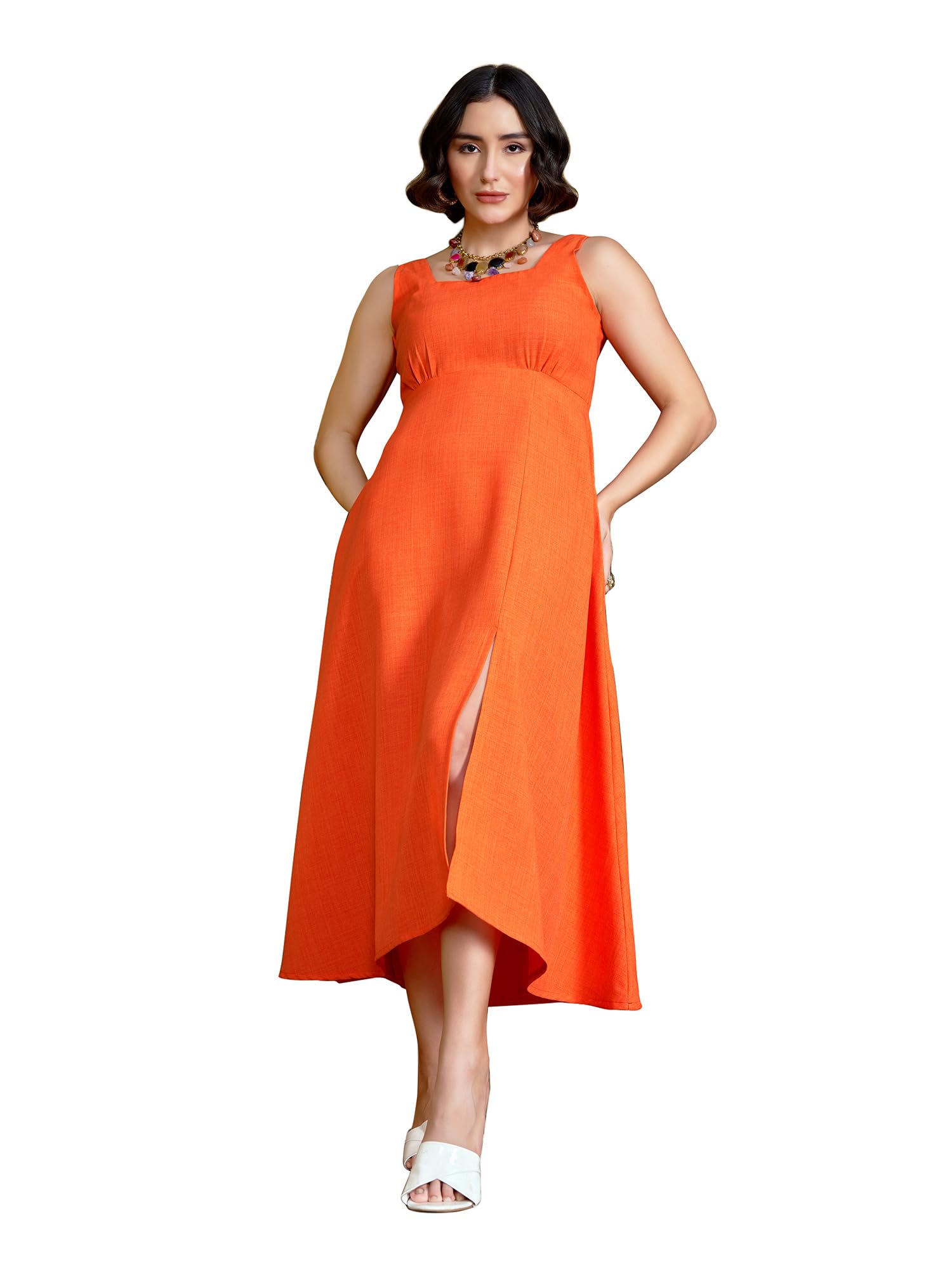 Women’s Maxi Solid Linen Dress-image-16