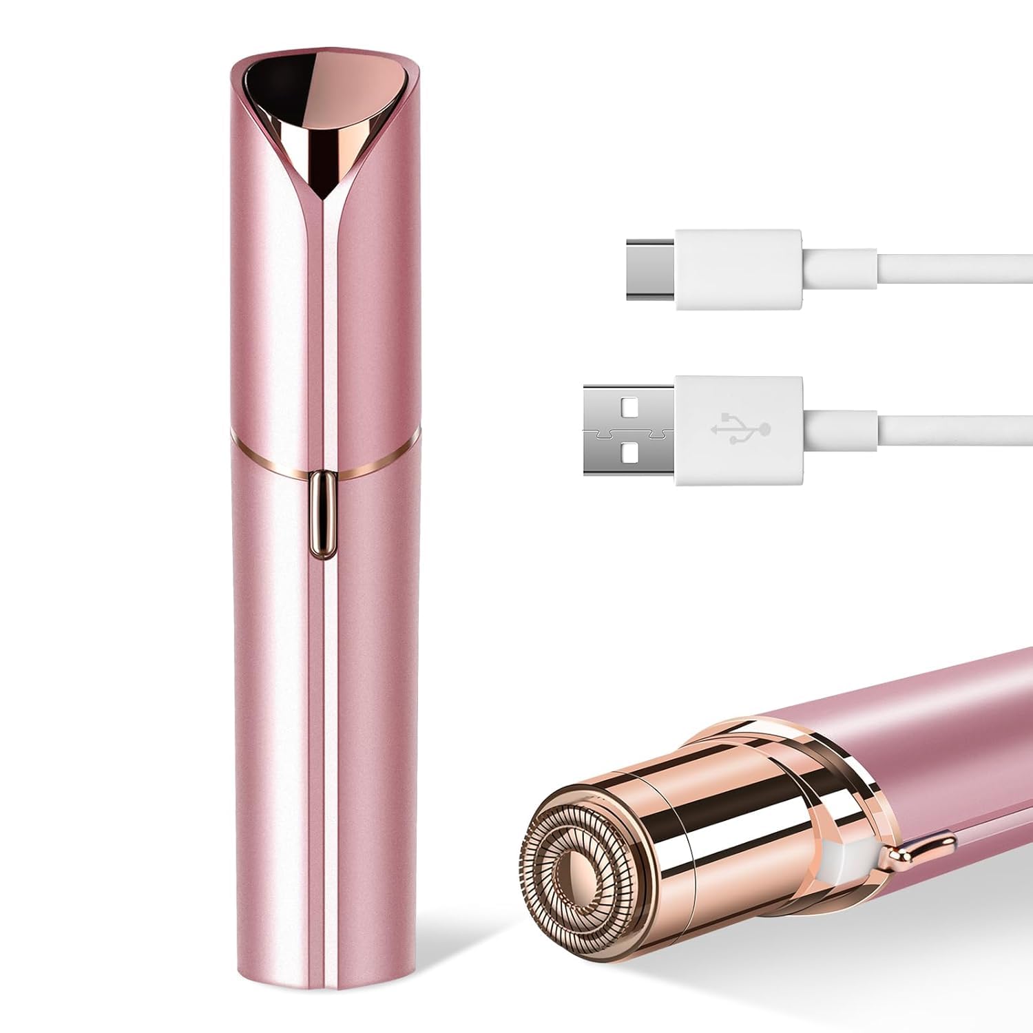 Painless Removal Shaver For Women|Usb Rechargeable Waterproof Eyebrow Face Razor Trimmer For Lips|Body|Arms Electronic Facial Hair Remover Shaver(White And Gold) (Assorted)