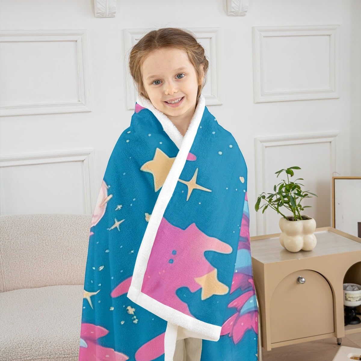 jejeloiu Cartoon Axolotl Sherpa Blanket Cute Axolotl Fleece Throw Blanket for Kids Boys Girls Ice Cream Decor for Livingroom Star Print Decor for Sofa Bed Couch,Baby 30x40 Inches