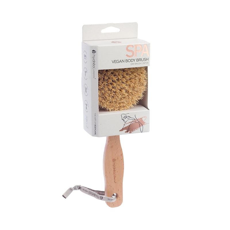 Escova corporal seca Hydrea London com cerdas de cacto e cabo de madeira de faia certificada FSC®