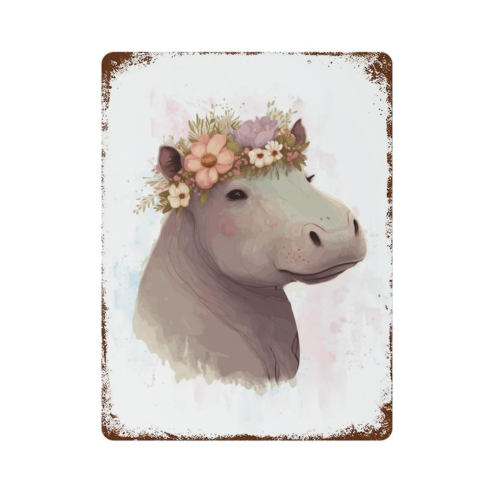 Watercolor Hippopotamus Decorative Tin Sign 15.7"x11.8", Vintage Wall Decor for Basement, Hobby Room And Garage Decor
