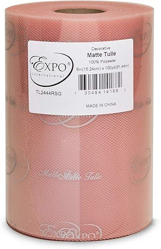 Expo International Tul mate decorativo, rollocarrete de 6 pulgadas x 100 yardas, tela de tul hecha de poliéster, acabado mate, ligero, versátil,