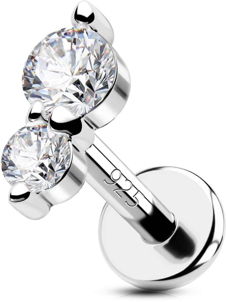 OUFER 925 Sterling Silver Helix Piercing Jewellery 16G 6mm Conch Tragus Flat Back Cartilage Earring Internally Threaded Clear CZ Upper Top Lower Ear Ring Nose Studs Women Men