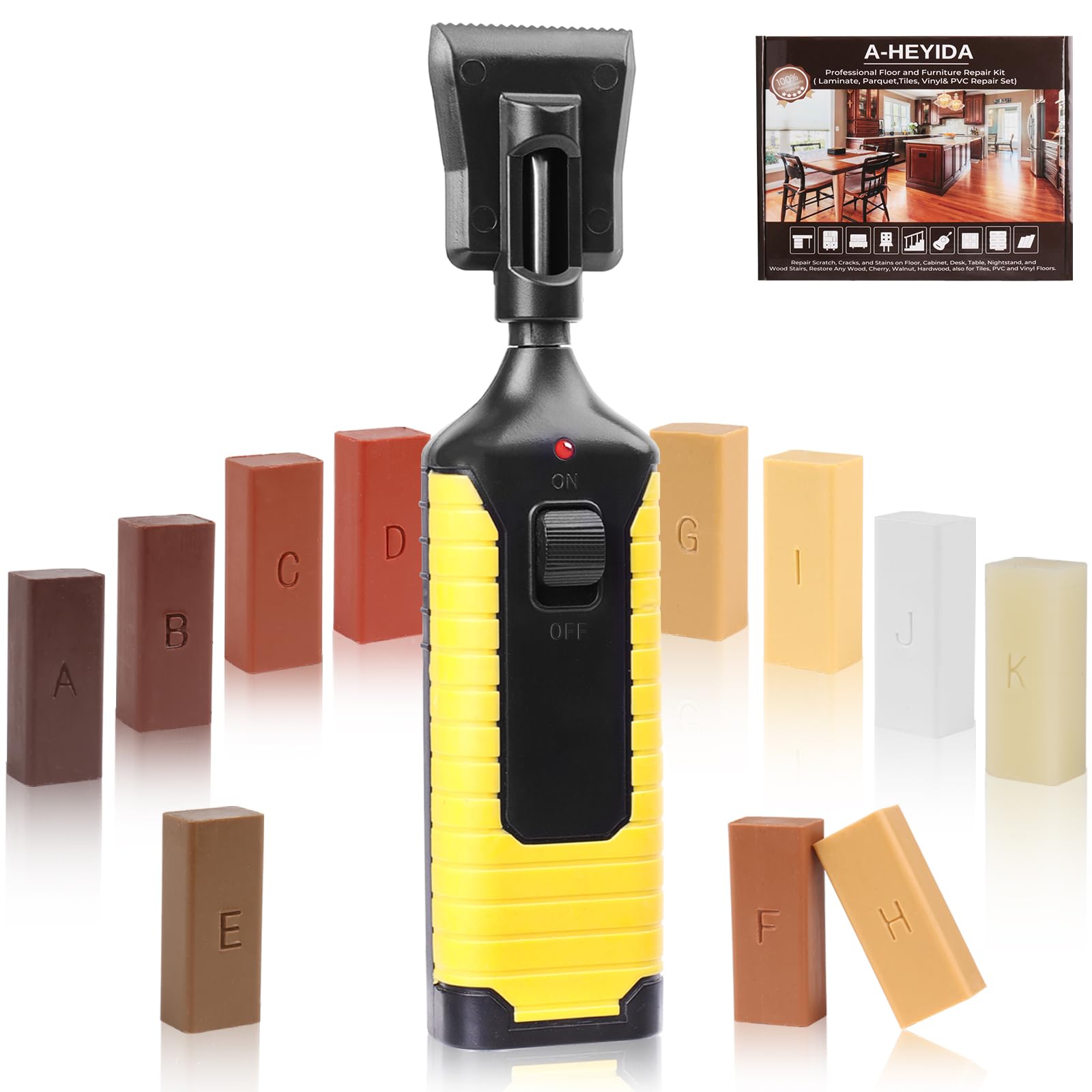 Wax Wood Filler Kit A to K Wax Bars Multipurpose Furniture Wood Laminate PVC Vinyl Tile Linoleum Flooring Repair Kit for Scratches, Damages, Burn& Holes Wood Floors, Tables, Desks, Cabinets, Stairs