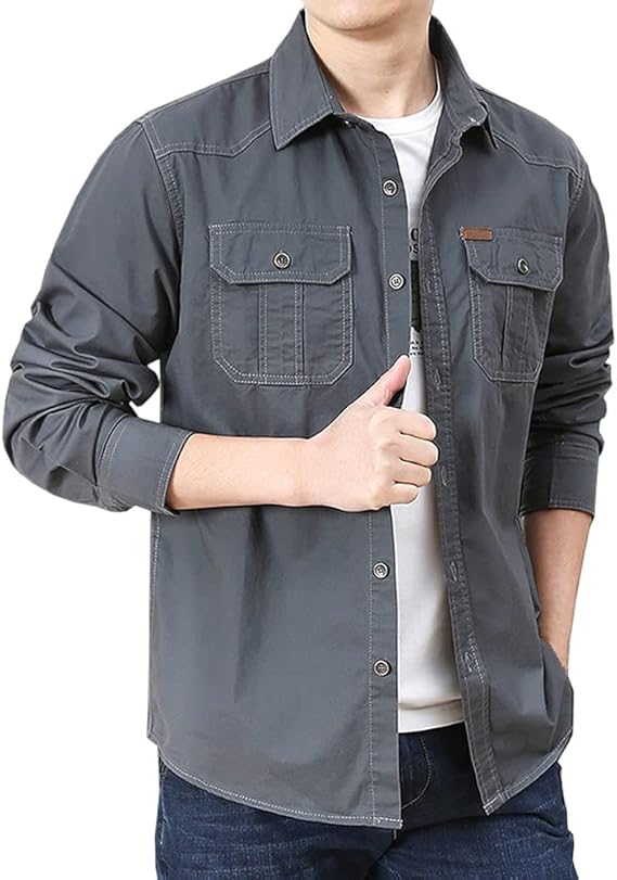 Amazon シャツ メンズ 長袖 半袖 カジュアル 春秋服 綿100 ボタンダウンシャツ おしゃれ 大きいサイズ ミリタリー 無地 冬服 アウトドア ジャケット メンズ 夏 黒 シャツ 通販