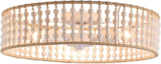3 Lights Wood Bead Semi Flush Mount Ceiling Pendant Light Fixture 18"