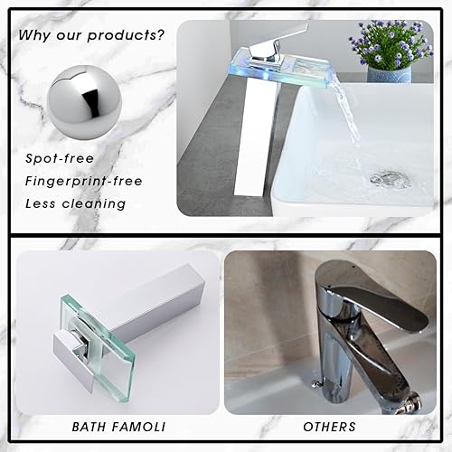 Miniatura 6 de Grifo de lavabo de baño LED, cascada de recipiente alto, de un solo mango, 1 agujero con drenaje desplegable de metal y 2 líneas de suministro de