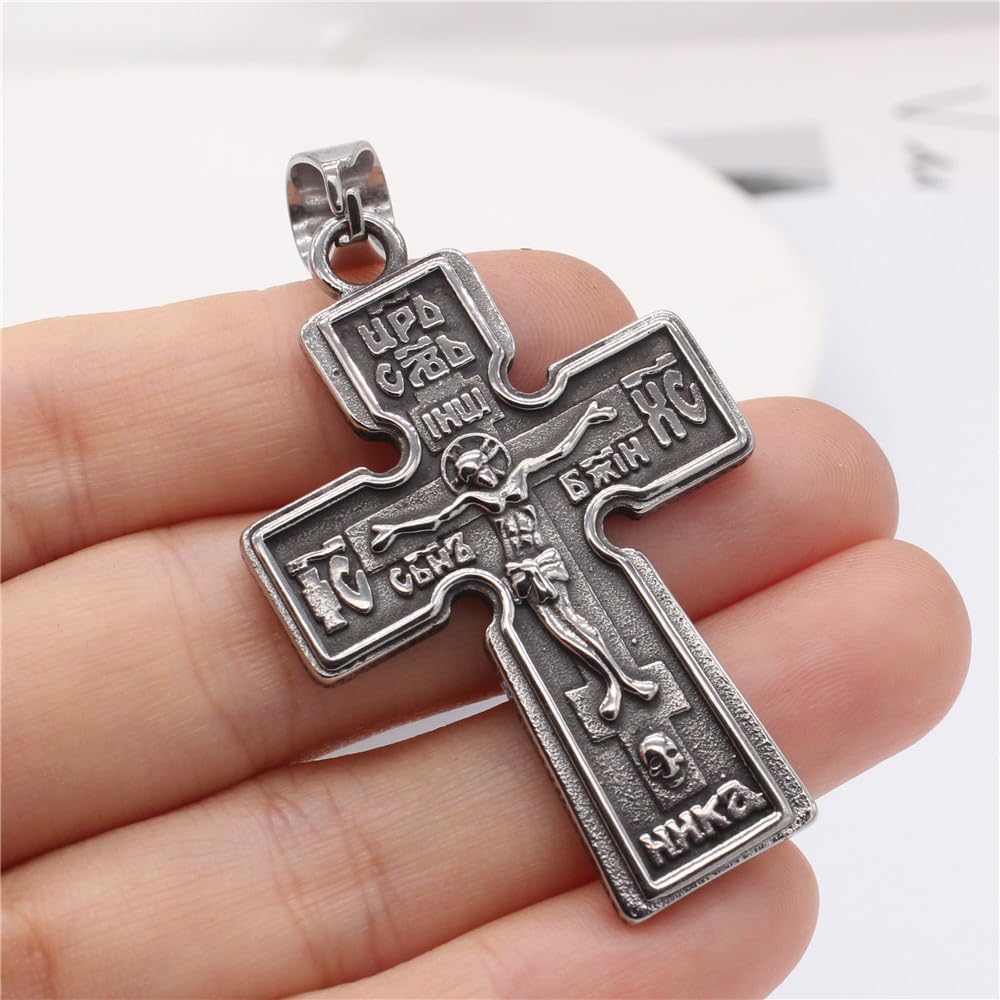 Orthodox Crucifix Cross Necklace, Stainless Steel Vintage Pendant, Christian Cross Jewelry Gift for Men Women - Image 6
