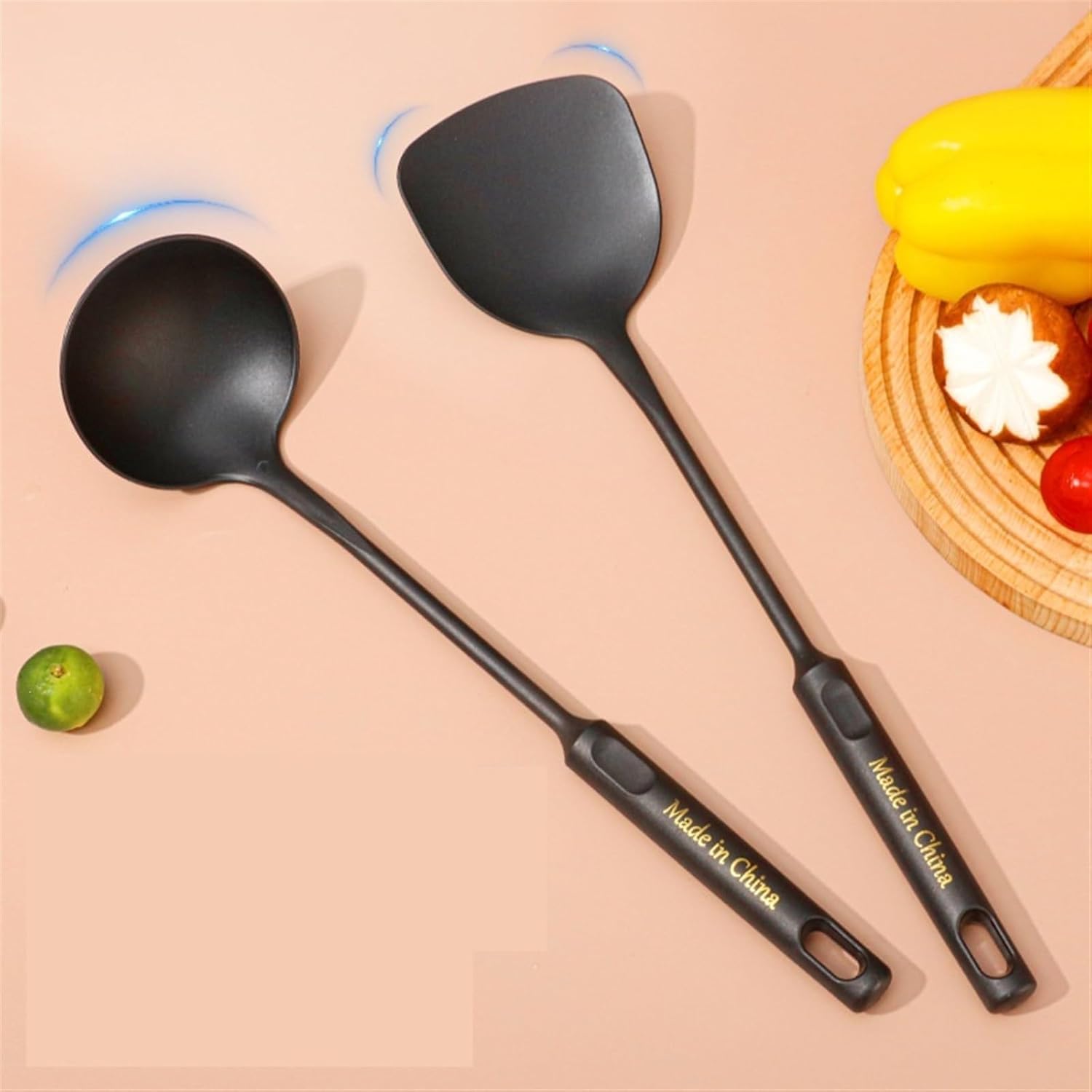 Utensilios de Cocina, Juego de cucharas for Sopa, cucharón de plástico, Color Negro, for Servir Sopa, Utensilios fáciles de Limpiar.