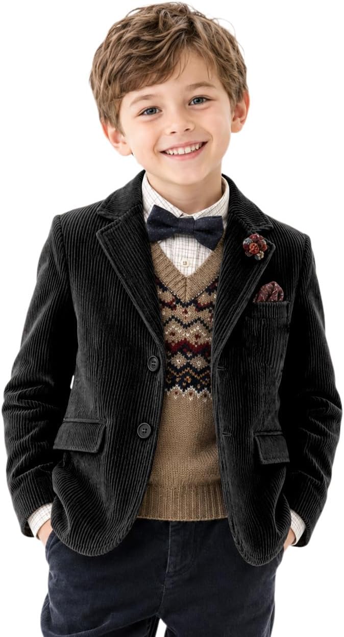 Retro Corduroy Boys Suit Jacket Set Suits Separates Sport Coat for Boy Kids