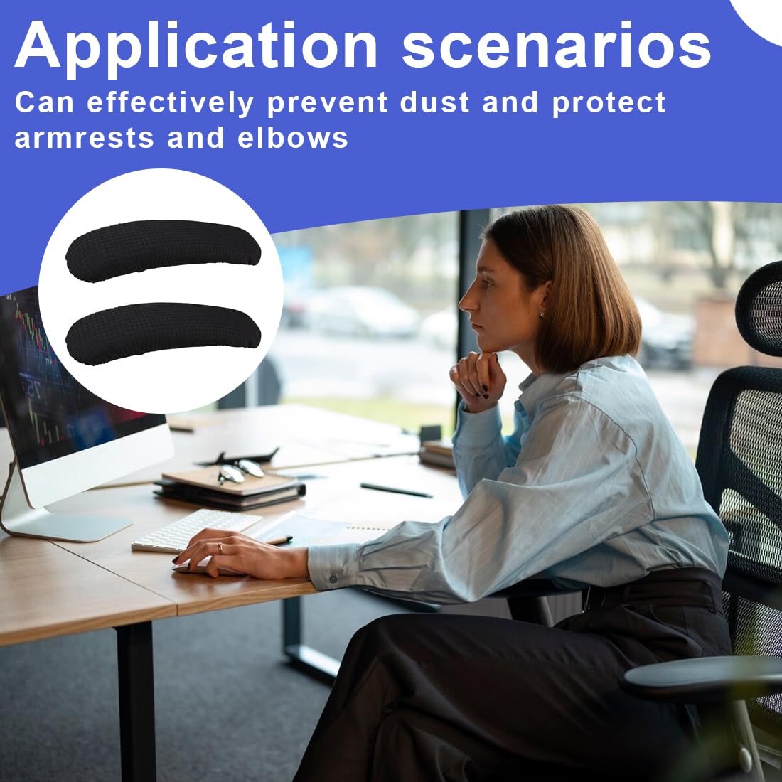 2 Pezzi Copribraccioli Per Sedia Ufficio - Tessuto Elastico Impermeabile - Nero, Lunghezza 40 Cm - Foto 2